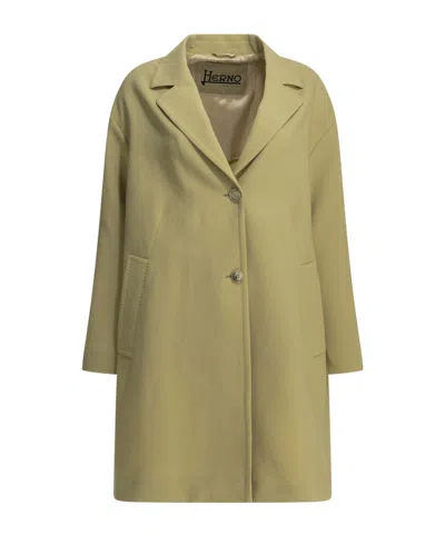 Herno Single-breasted Relaxed Coat In Green
