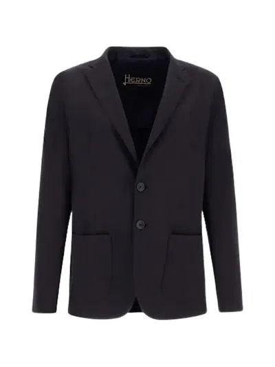 Herno Single-breasted Seersucker Blazer In Blue