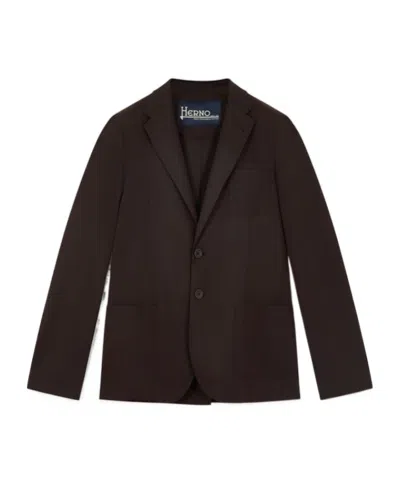 Herno Single-breasted Stretch Blazer In Brown