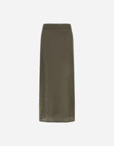 Herno Skirt In Openwork Cotton Silk In Green