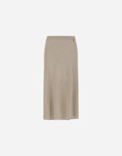 Herno Skirt In Ribbed Shiny Viscose In Brown