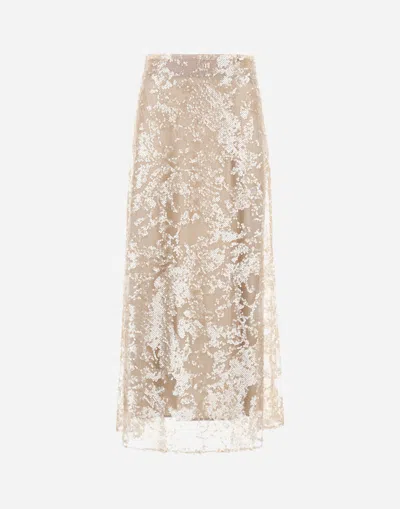 Herno Skirt In Shimmering Lace Layer In Chantilly