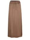 Herno Satin Finish Skirt With Elasticized Waist And Side Slits In Brown