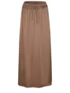 Herno Satin Finish Skirt With Elasticized Waist And Side Slits In Brown