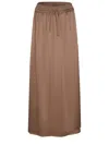 Herno Satin Finish Skirt With Elasticized Waist And Side Slits In Brown