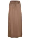 Herno Satin Finish Skirt With Elasticized Waist And Side Slits In Brown