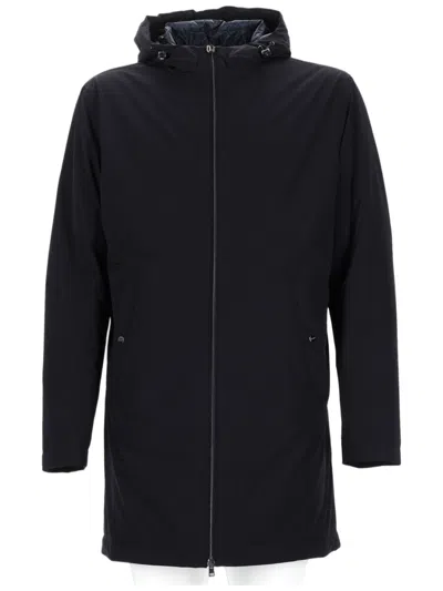 Herno Sleek Minimalist Black Polyamide Parka In Blue