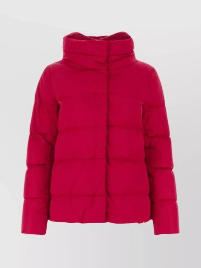 Herno Sleeved Fur Collar Quilted Jacket In Burgundy