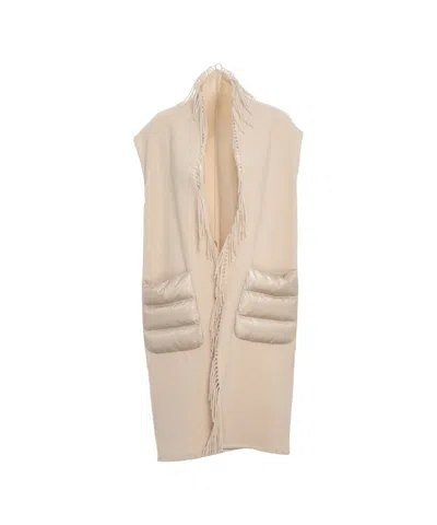 Herno Sleeveless Beige Gilet With Fringe Detailing And Nylon Inserts In Multi