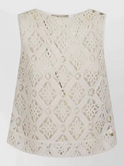 Herno Sleeveless Blouse Round Neck Lace Crochet In White