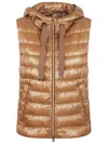 Herno Quilted Sleeveless Hooded Drawstring Jacket In Brown