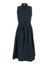Herno Women Blue Sleeveless Dress With Classic Collar And Adjustable Belt In Tech Fabric Stretch Wom In Multicolor