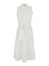 Herno White Sleeveless Dress With Classic Collar And Adjustable Belt In Tech Fabric Stretch Woman In White