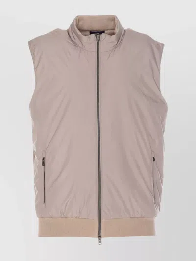 Herno Sleeveless High Neck Vest With Ribbed Hem In Beige