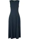 Herno Sleeveless Pleated Maxi Dress In Navy