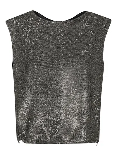 HERNO SLEEVELESS METALLIC SEQUINED TOP WITH ZIPPER DETAIL