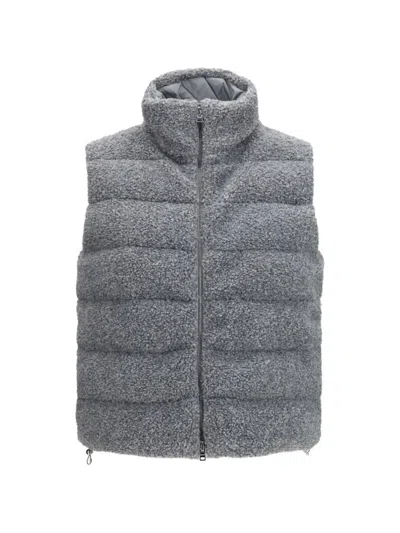Herno Shearling-front Padded Vest In Blue
