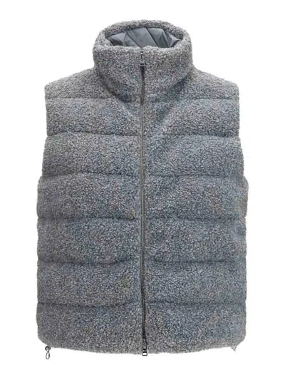 Herno Shearling-front Padded Vest In Blue