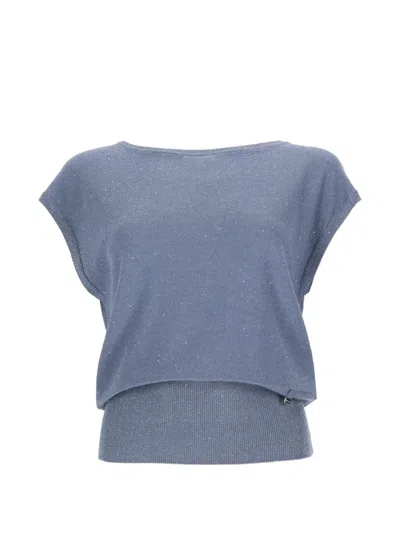 Herno Sequined Soft Knit Waistband T-shirt In Blue