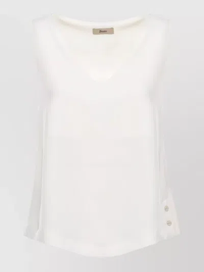 Herno Sleeveless Top V Neck Button Detail In White