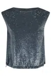 Herno Sleeveless Top With All-over Sequin Fabric In Blue