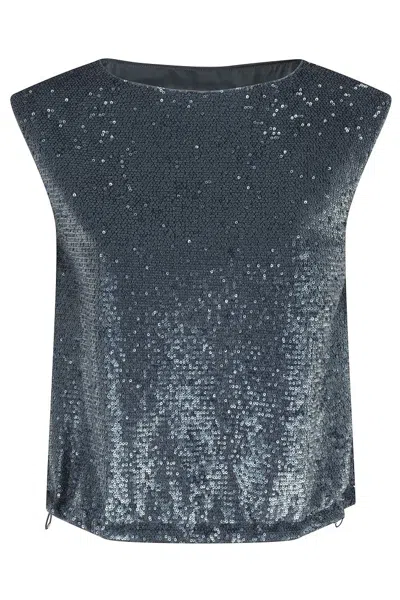 HERNO SLEEVELESS TOP WITH ALL-OVER SEQUIN FABRIC