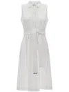 Herno White Sleeveless Dress With Classic Collar And Adjustable Belt In White