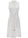 Herno White Sleeveless Dress With Classic Collar And Adjustable Belt In White