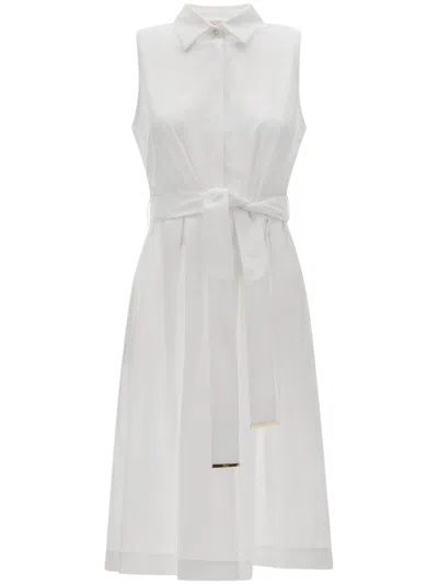 HERNO SLEEVELESS WHITE DRESS WITH CLASSIC COLLAR