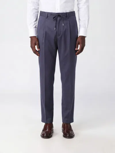 Herno Slim Fit Cotton Trousers With Drawstring Waist And Belt Loops In Blue