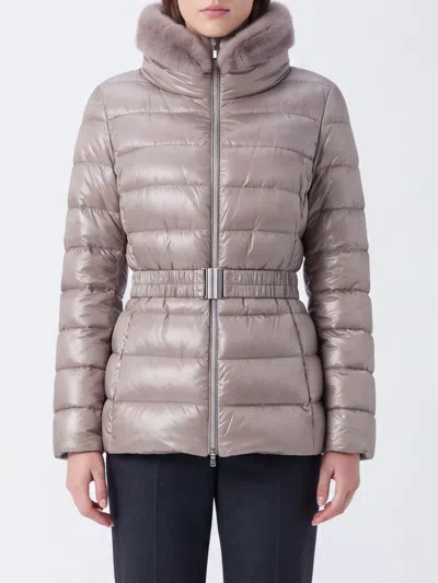Herno Slim Fit Quilted Nylon Puffer Jacket With Fur Collar And Belt In Neutral