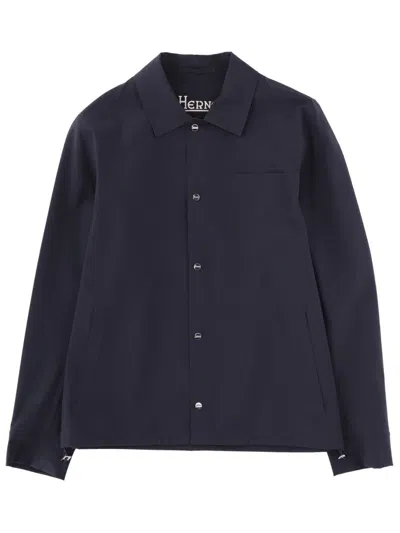 Herno Smooth Minimalist Chest Pocket Polyamide Jacket In Blue