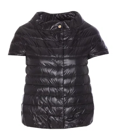Herno Snap-button Short-sleeved Down Jacket In Black