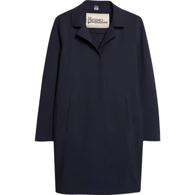 Herno Snap Front Performance Scuba Knit Coat In Blue