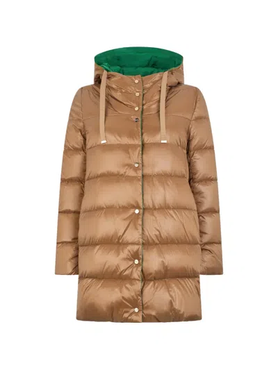 Herno Sofia Hooded Padded Coat In Brown