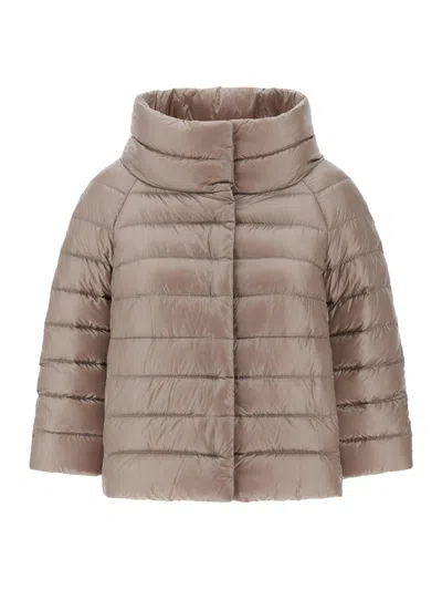 Herno Sofia Mini Hood With Ultralight Nylon Sleeves In Gray