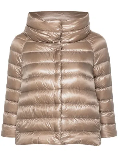 Herno Sofia Nylon Cape In Gold