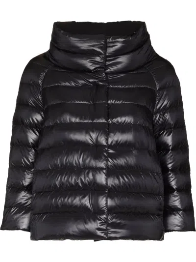 Herno Black Seven-cent Sleeve Sewn Down Jacket In Blue