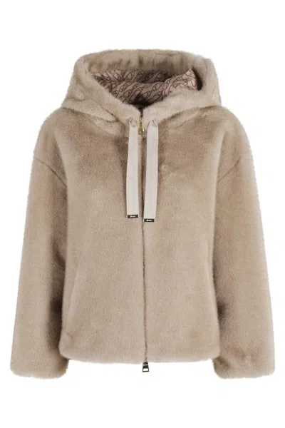 Herno Soft Faux Fur Bomber Jacket In Brown