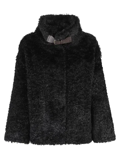 Herno Soft Faux Fur Coat In Black