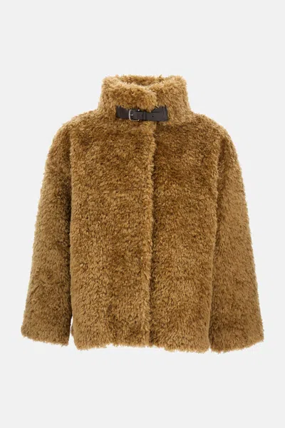 Herno Soft Faux Fur Coat In Brown