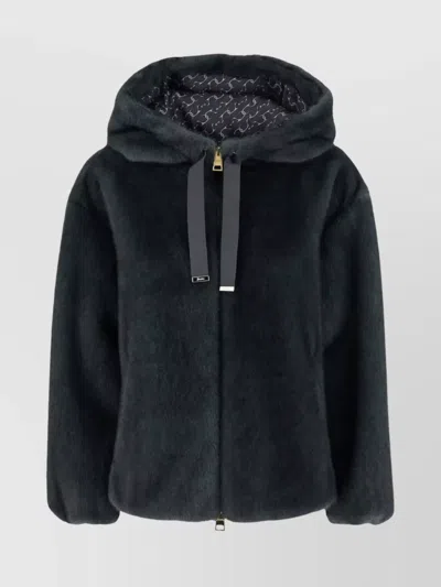 HERNO SOFT FAUX FUR HOODED BOMBER JACKET