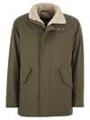 Herno Soft Shell Coat With Shearling-effect Lining In Gray