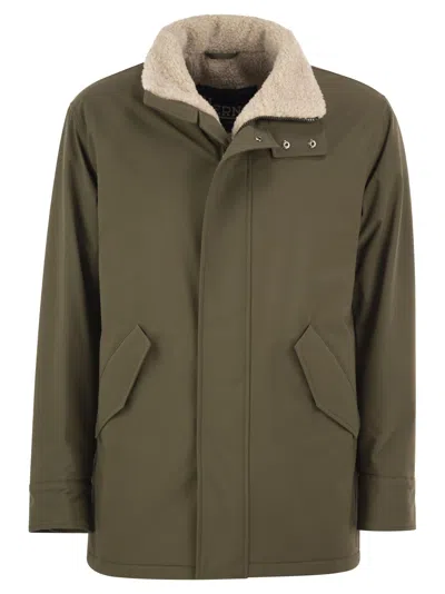 HERNO HERNO SOFT SHELL COAT WITH SHEARLING-EFFECT LINING