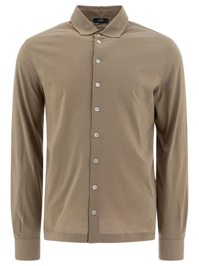 Herno Spread Collar Cotton Shirt In Brown