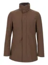 Herno Carcoat In Woolen Melange Twill In Brown