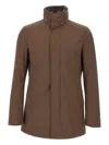 Herno Carcoat In Woolen Melange Twill In Brown