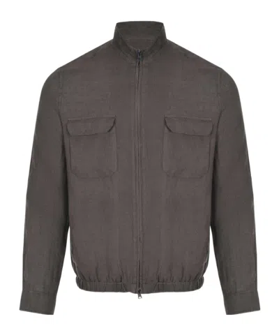 Herno Long-sleeved Stand-up Collar Casual Jacket In Brown