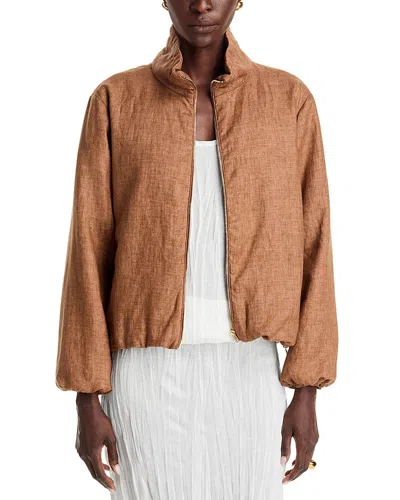 Herno Stand Collar Zip Front Bomber Jacket In Brown