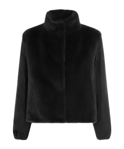 Herno Stand-collar Faux Fur Jacket In Black